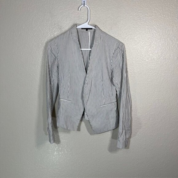 Theory Blazer Womens 0 Open Front Jacket Lanai White Striped Career - Picture 1 of 7